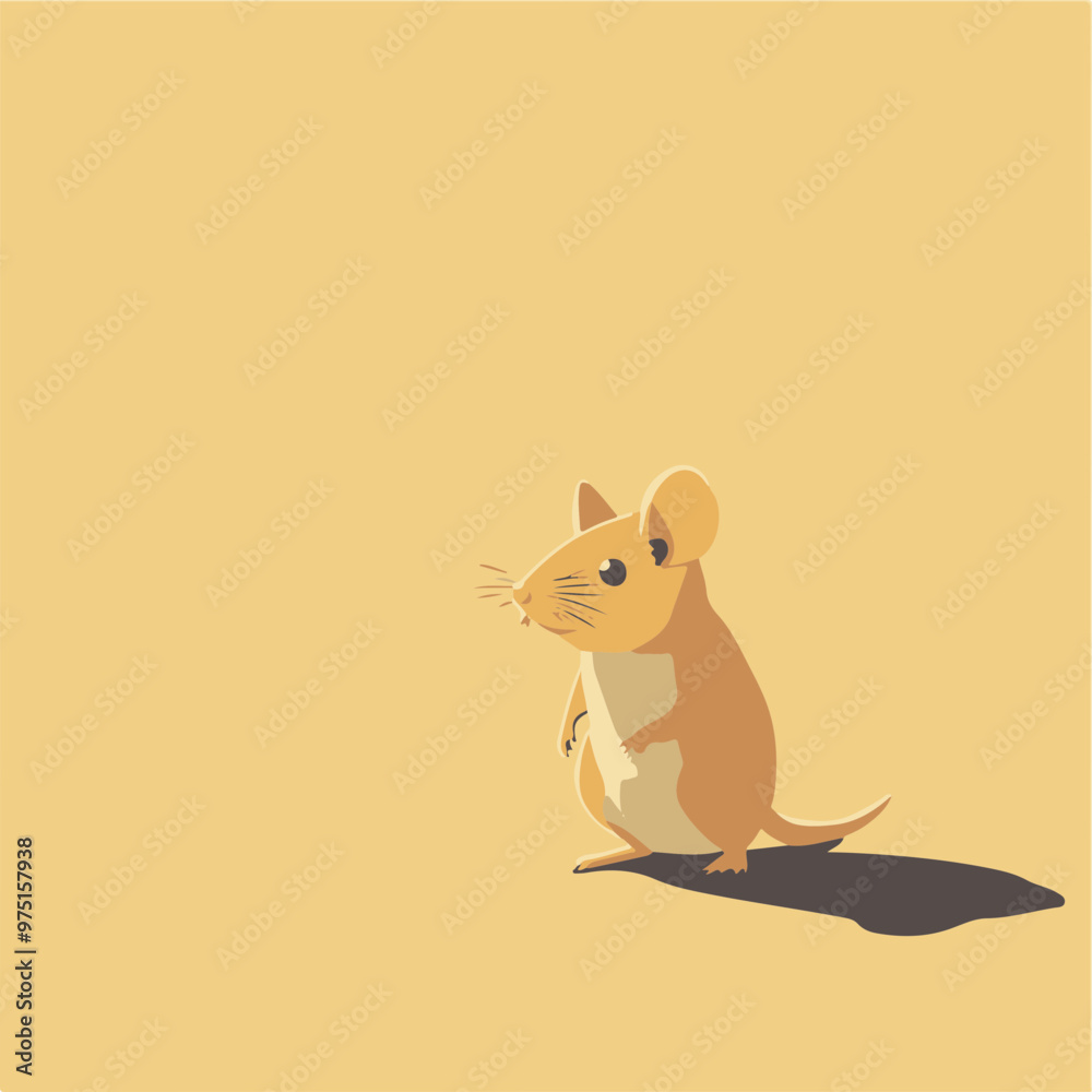 Sticker Cartoon Mouse on Yellow Background