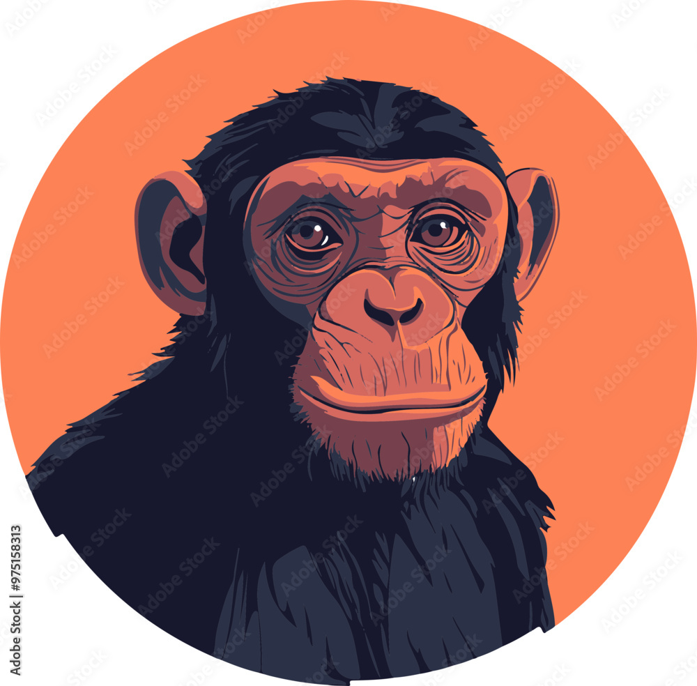 Canvas Prints Stylized Portrait of a Chimpanzee on Orange Background