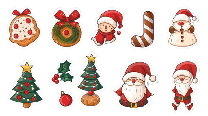 Fototapeta premium Christmas sticker set Christmas decoration cookies on transparent background