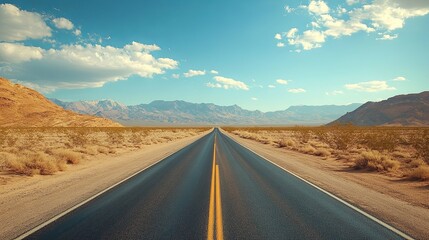 Fototapeta premium A Long, Straight Road Leading Through a Desert Landscape
