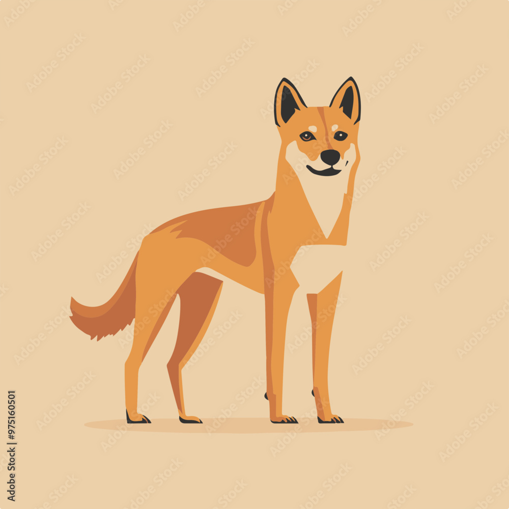 Sticker Vector Illustration of a Standing Dog with a Smile