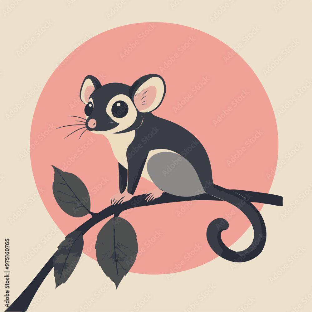 Canvas Prints Cute Vector Illustration of a Mouse on a Branch