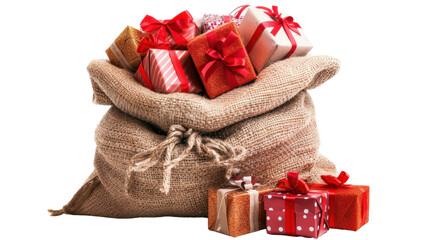 Christmas gift bag on transparent background