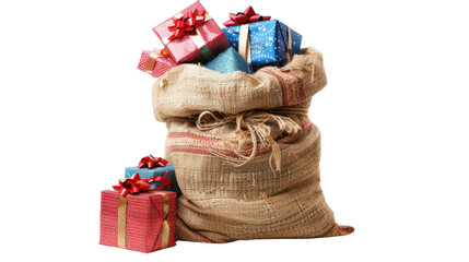 Christmas gift bag on transparent background