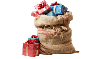 Christmas gift bag on transparent background