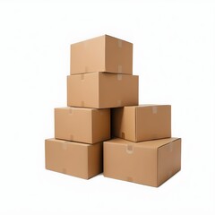 A stack of cardboard boxes, likely containing various items for shipping