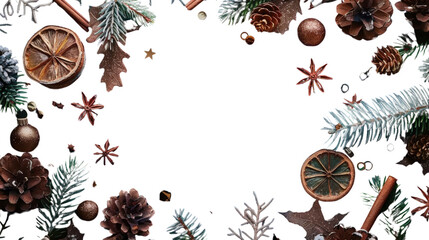 Fototapeta premium Christmas branches border and decoration on transparent background