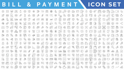 Payment icon set. Business and finance payment collection with money, banking, credit card, exchange, cash and transaction symbol.