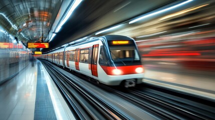 Fototapeta premium Dynamic city metro rail scene captured with motion blur for enhanced visual impact