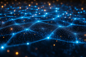 Obraz premium Abstract blue background with connection and network concept, 3d rendering, big data flow in cyber blockchain fields. Suitable for technology and digital communication usage.
