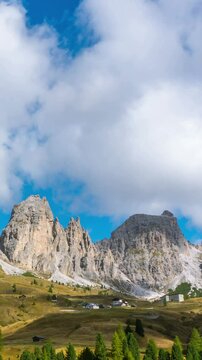 Time Lapse of Dolomites Italy landscape Pizes de Cir Ridge in South Tyrol, Western Dolomites - Italy tourist attraction for nature travel and outdoor acticity. Breathtaking landscape of Northern Italy