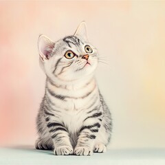 Adorable Grey Tabby Kitten with Big Eyes on Soft Background