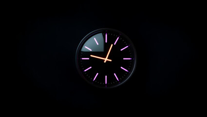 Modern Wall Clock with Purple Neon Lights