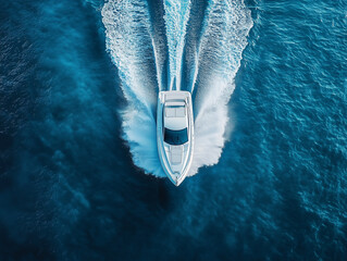 Aerial View of White Speedboat Sailing on Blue Ocean