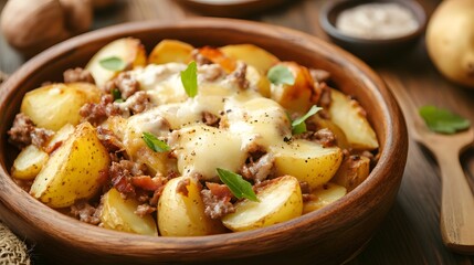 Potatoes with meat and mozzarella cheese , Generative AI 