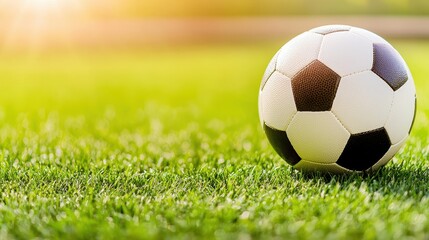 Fototapeta premium Soccer Ball on Grass with Sun Flare