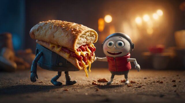 The playful hot pocket character adds a fun twist to traditional food-themed attractions