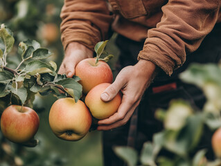 Close Up of Man Picking Apples During Autumn Harvest Season