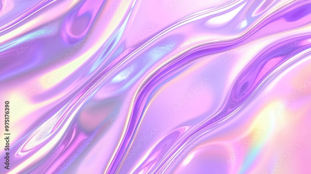 Sticker abstract holographic background with iridescent waves and shimmering colors