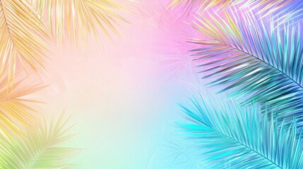Colorful Tropical Palm Leaves on Pastel Background