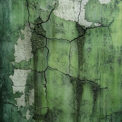 Weathered Green Textured Wall with Cracks