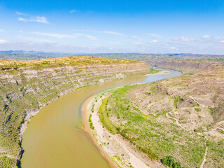 Sunny summer day in the Yellow River Snake Bend Geological Park in Yonghe, Linfen, Shanxi