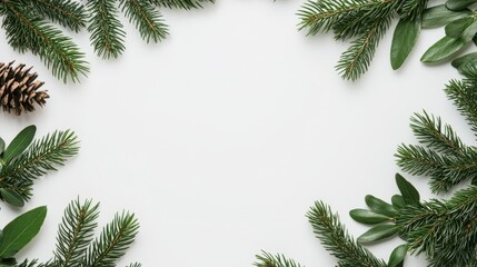 Christmas Fir Branches Pine Cone Border Frame Background