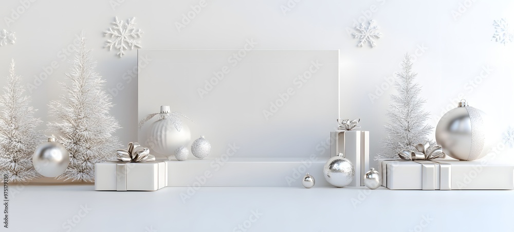 Wall mural 8. **A 3D representation of an elegant, shiny 2025 display with festive accents, isolated on a crisp white background