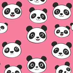 Cute Panda Faces Pattern on Pink Background