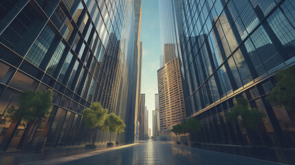 Obraz premium Urban Landscape with Wide Streets and Towering Skyscrapers – A Modern Cityscape