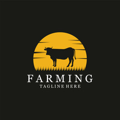 Angus cow animal symbol on grass, Vintage Cow symbol design inspiration Vector