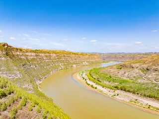 Sunny summer day in the Yellow River Snake Bend Geological Park in Yonghe, Linfen, Shanxi