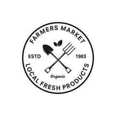 Farmer's market vintage logo template. Farm emblem, label, badge.