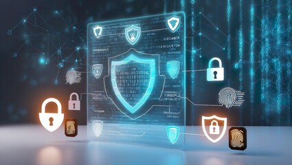 Obraz premium Cybersecurity protocols, firewalls, encryption keys, and digital locks.