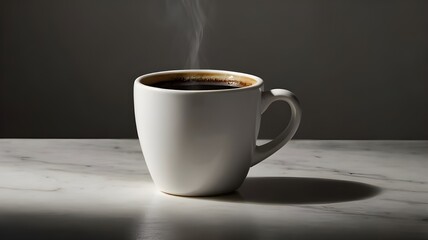 Fototapeta premium A white ceramic coffee cup filled with steaming black coffee. 