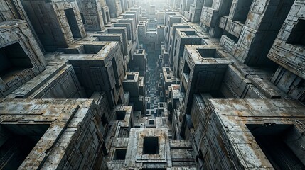 Futuristic Industrial Architecture with Geometric Concrete Structures and Depth