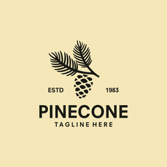 Retro Vintage Pine Cone with Leaf Branch Logo Design Vector