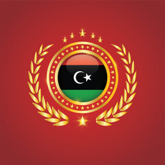 Golden Stamp With Flag. Libya Flag Stamp. Made in Stamp Isolated in White Background. Royal, Allegiance, Symbol, Vector, Icon, Illustration.
