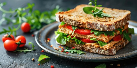 Delicious and healthy hummus and roasted pepper sandwich bites