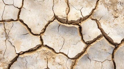 Obraz premium Close-up of dry, cracked earth with a network of fissures and crevices.