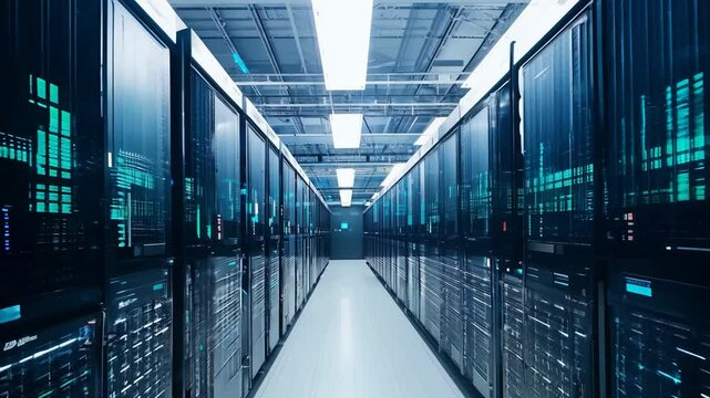 Exploring a modern data center with advanced server technology and efficient organization in an industrial setting