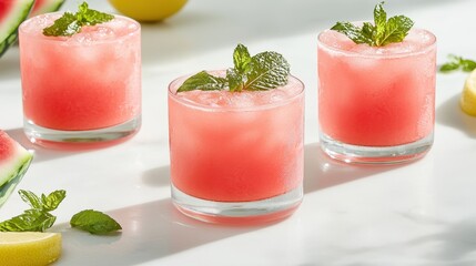 Refreshing Watermelon Mint Lemonade in Glass on White Background