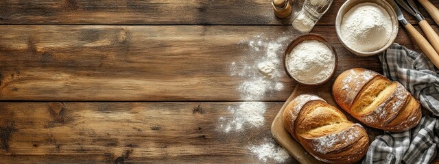 Delicious homemade bakery items on a rustic wooden counter 