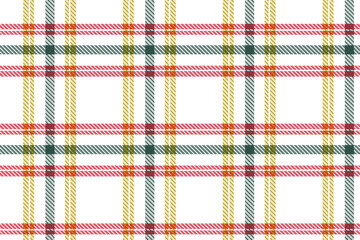 白地に黄色緑赤のタータンチェックのパターン背景