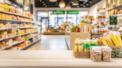 Grocery Store Display with Fresh Produce and Snacks
