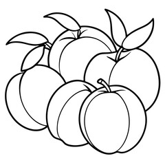 various peaches outline coloring book page line art drawing