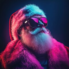Stylish Santa Claus with Sunglasses in Neon Colors