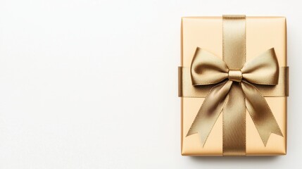 Fototapeta premium Gold Gift Box with Ribbon Bow on White Background