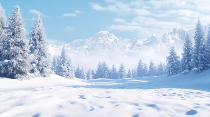Serene winter landscape  expansive panoramic background with ample copy space for customization