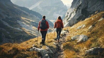 Fototapeta premium Adventurous solo traveler exploring a remote and picturesque mountain village